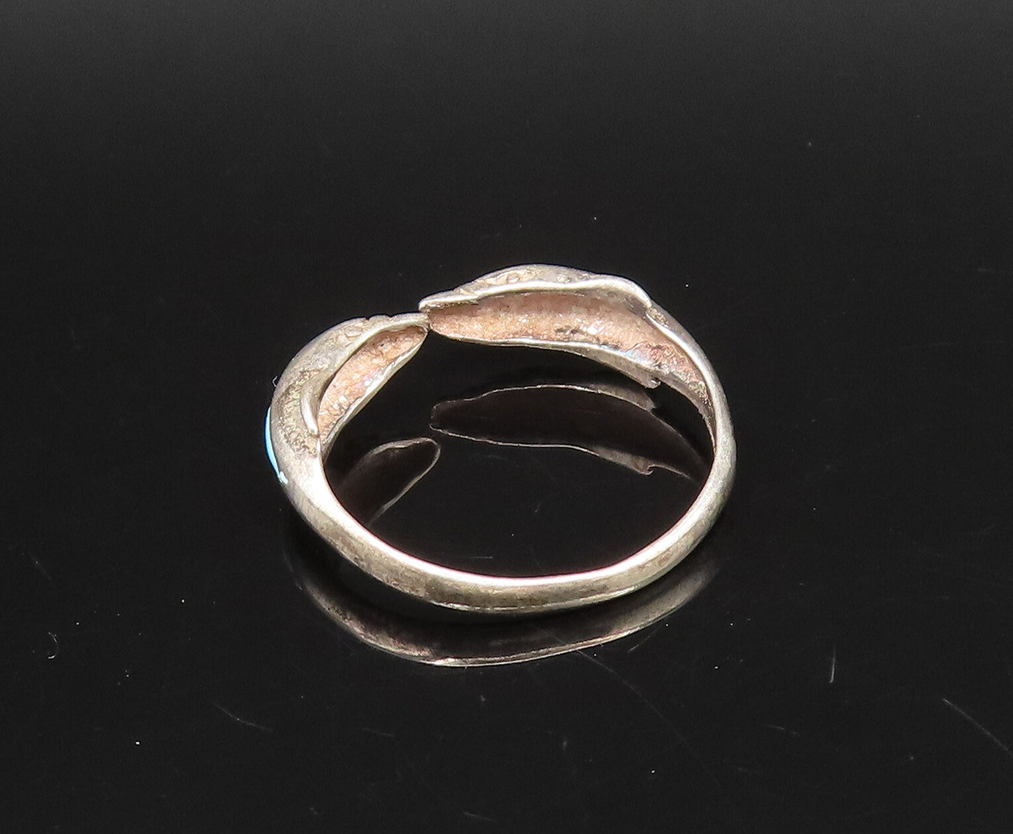 925 Sterling Silver  Vintage Dainty Two Blue Enamel Dolphin Ring Sz 7  RG26077