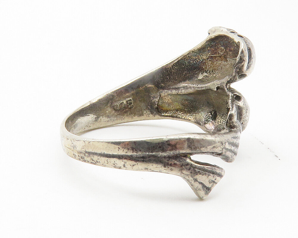 925 Sterling Silver  Vintage Dark Tone Double Dolphin Band Ring Sz 7  RG11865