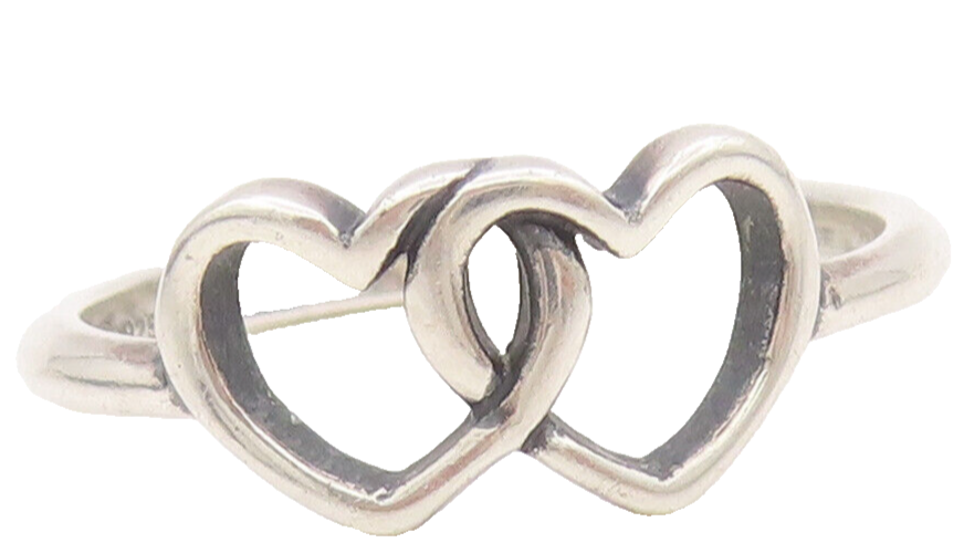 925 Sterling Silver Vintage Ring AVERY Minimalist Linked Hearts Sz 7.5  RG27606