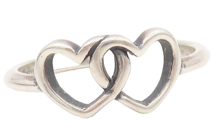925 Sterling Silver Vintage Ring AVERY Minimalist Linked Hearts Sz 7.5  RG27606