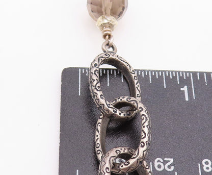 925 Sterling Silver Vintage Necklace SILPADA Etched Rings & Smoky Quartz NE4357