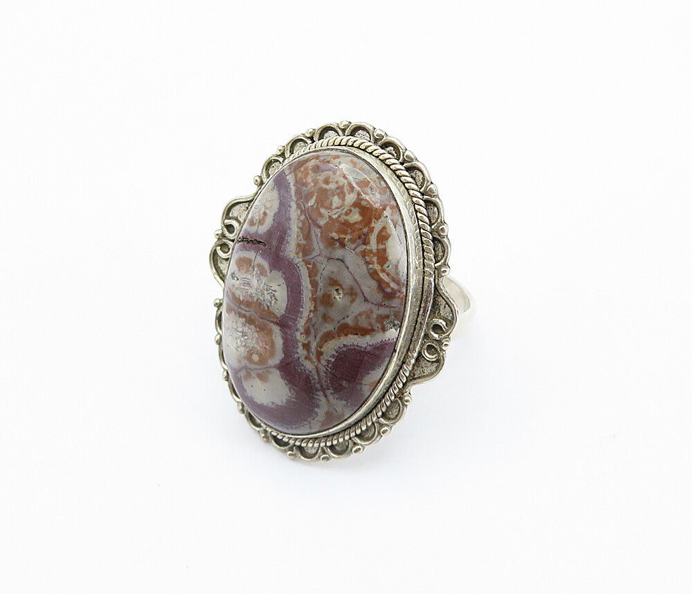925 Sterling Silver Cabochon Cut Multi Color Jasper Cocktail Ring Sz 8 RG8212