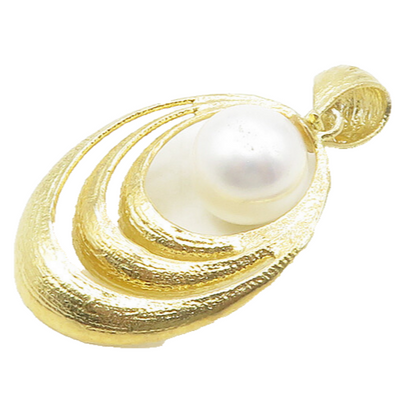 925 Sterling Silver  Vintage Freshwater Pearl Gold Plated Pendant  PT14054