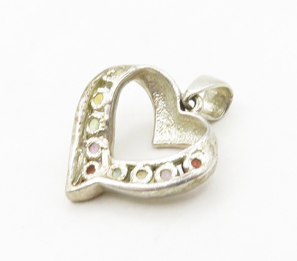 925 Silver  Vintage Topaz Peridot Garnet & Amethyst Heart Pendant  PT12939