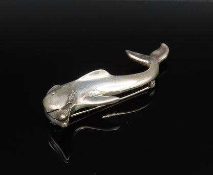 MEXICO 925 Silver  Vintage Carved Dolphin Sea Animal Brooch Pin  BP10035