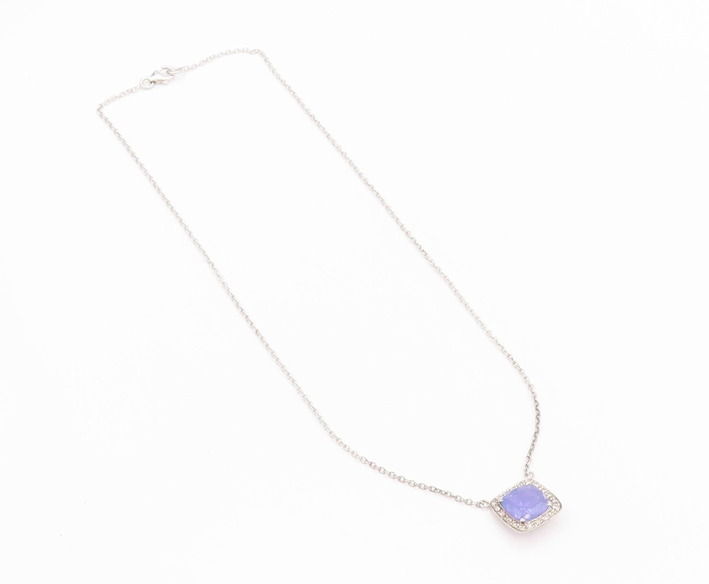 925 Sterling Silver Vintage Necklace Minimalist Diamonds & Tanzanite  NE4513