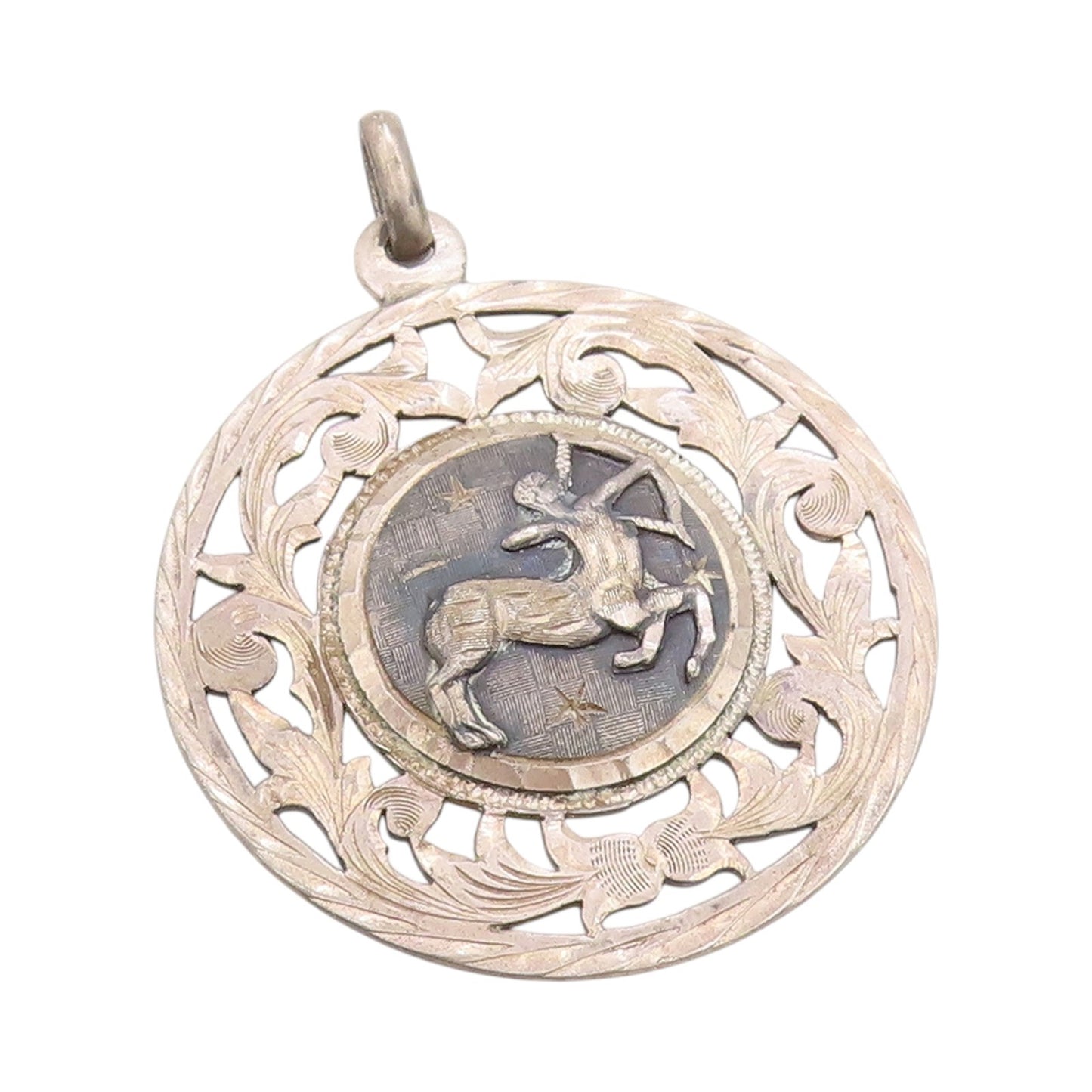 925 Sterling Silver Vintage Pendant Sagittarius Zodiac Cut Out Medallion PT24946