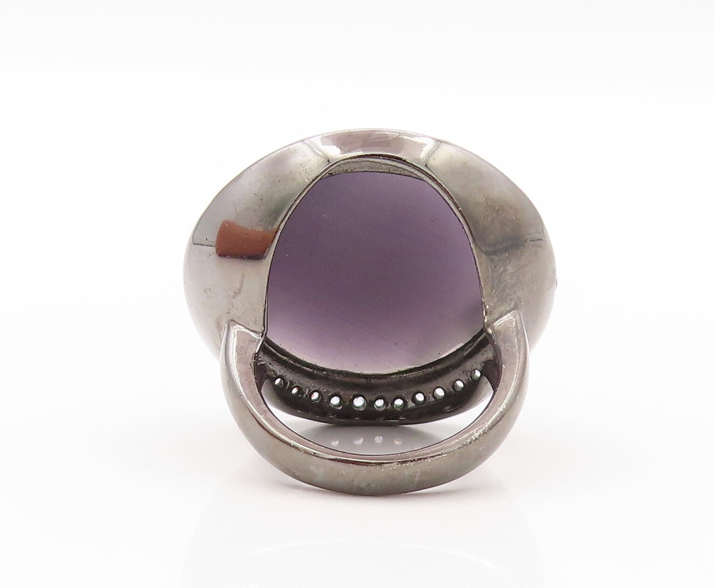 925 Sterling Silver Vintage Ring Large Purple Cat's Eye Halo CZ  SZ 6.5  RG31997