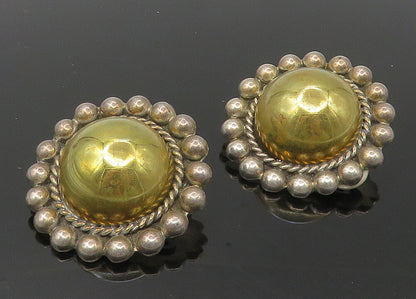 MEXICO 925 Sterling Silver   Vintage Floral Dome Non Pierce Earrings  EG5744