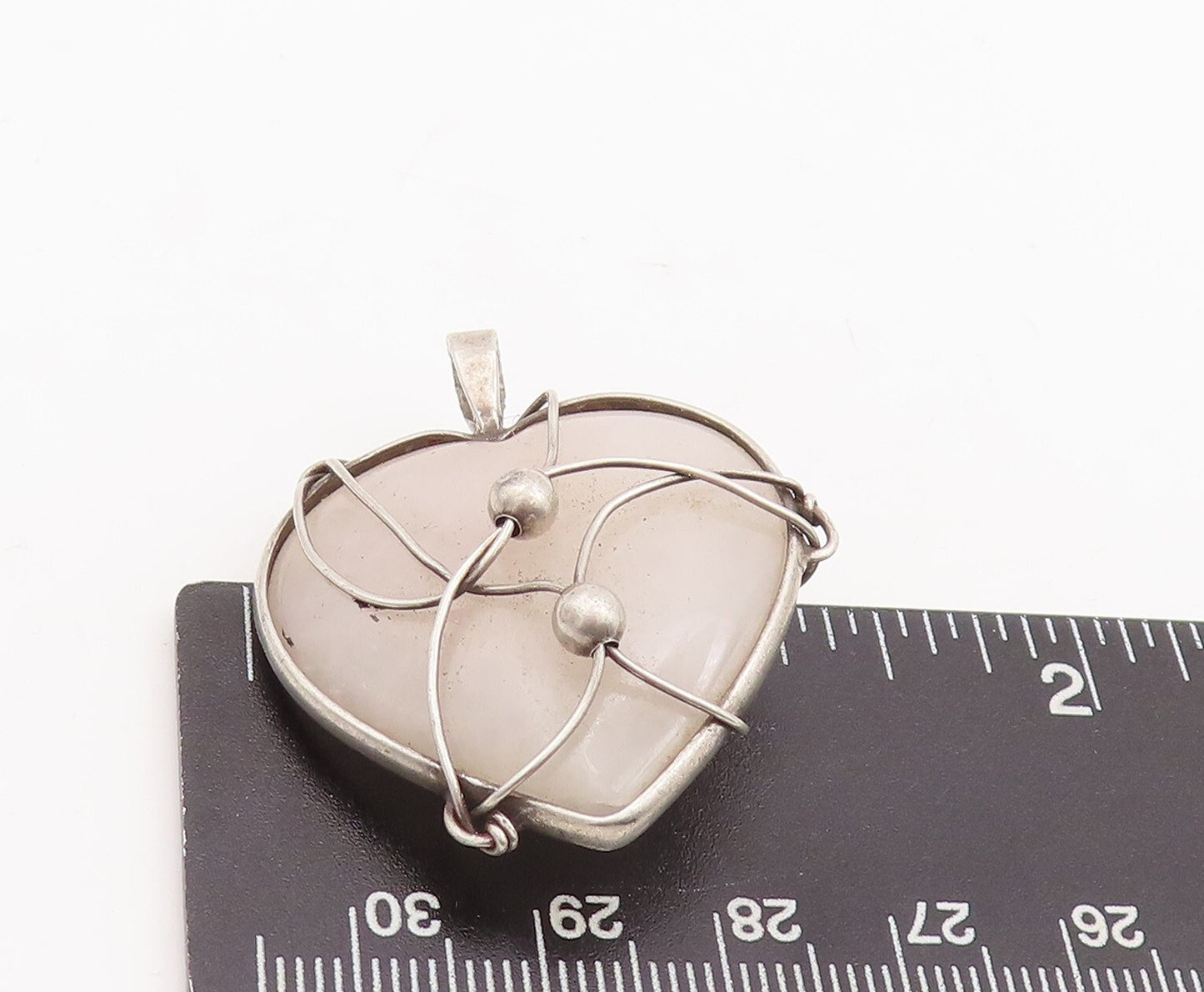 925 Sterling Silver Vintage Pendant Caged Heat Shape Gemstone  PT23398