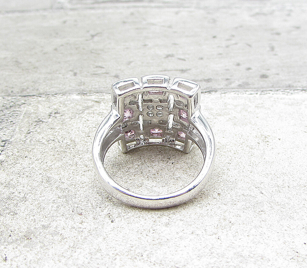 925 Silver  Pink Topaz & White Cubic Zirconia Boxed Cocktail Ring Sz 7  RG1585