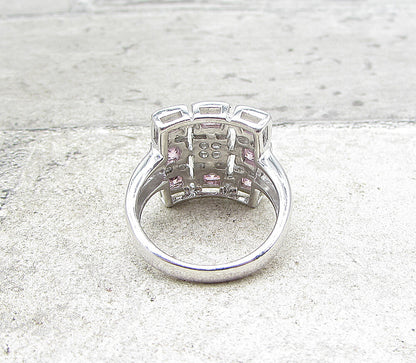 925 Silver  Pink Topaz & White Cubic Zirconia Boxed Cocktail Ring Sz 7  RG1585