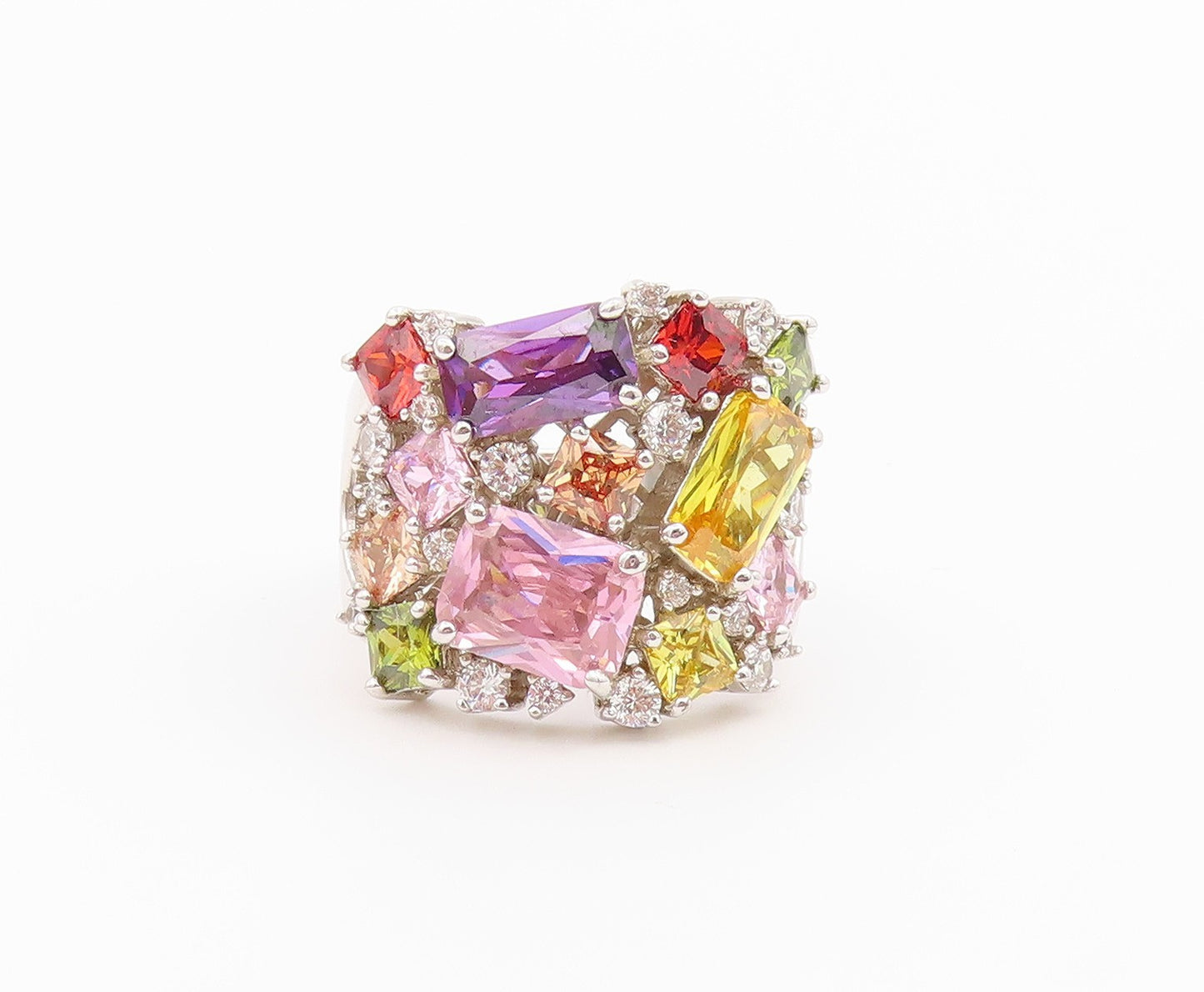 925 Sterling Silver Vintage Ring Multi Gemstone Cluster Band  Sz 10.5  RG36437