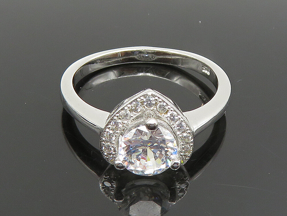 925 Silver  Vintage Solitaire Cubic Zirconia Love Heart Ring Sz 7  RG24636