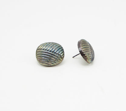925 Sterling Silver  Vintage Carved Lines Oval Stud Earrings  EG1985