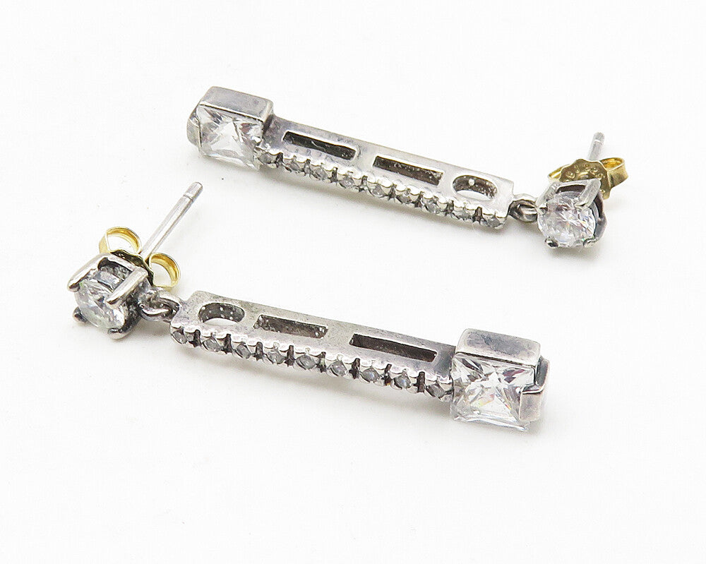 925 Sterling Silver  Sparkling Cubic Zirconia Vertical Dangle Earrings  EG5724