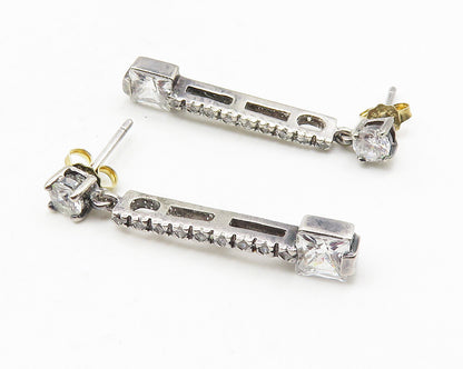 925 Sterling Silver  Sparkling Cubic Zirconia Vertical Dangle Earrings  EG5724