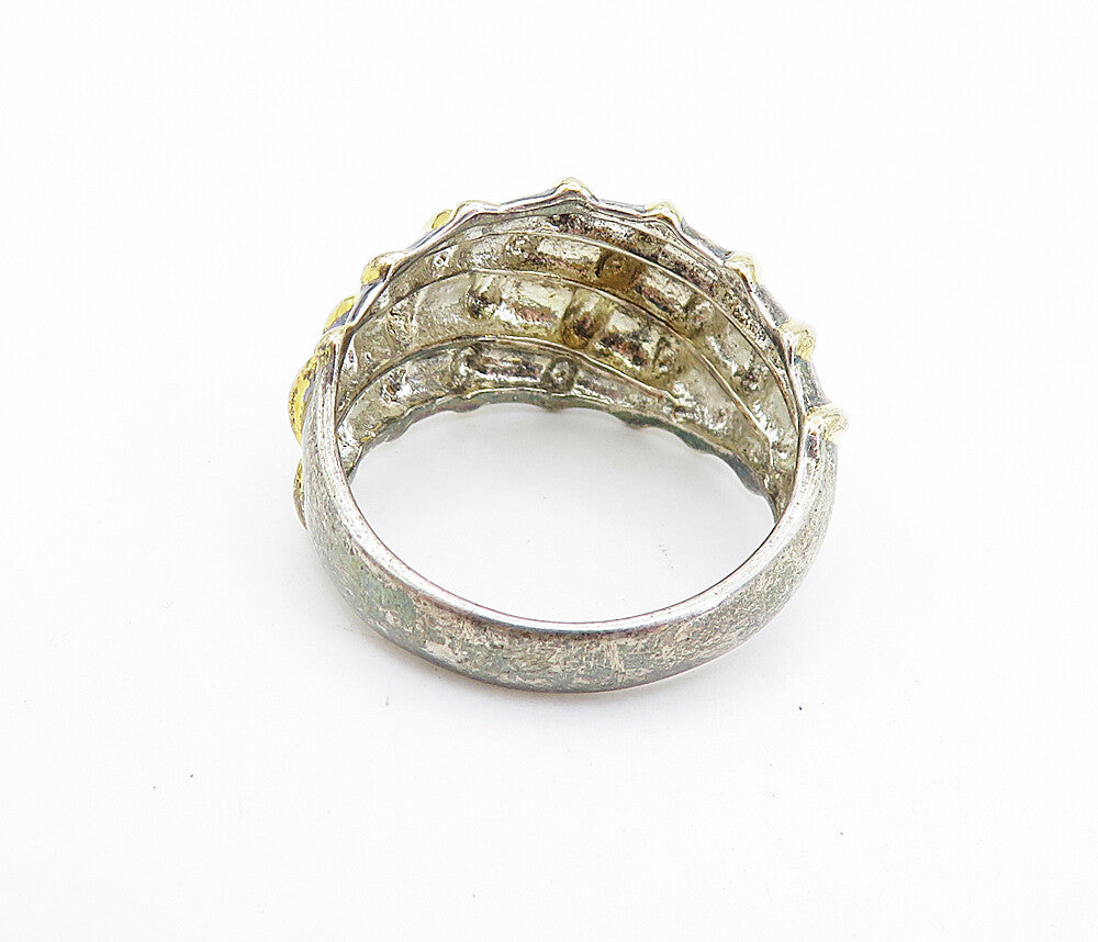 925 Sterling Silver  Vintage Shiny Two Tone Fluted Dome Band Ring Sz 11 RG7439