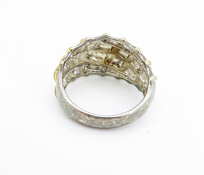 925 Sterling Silver  Vintage Shiny Two Tone Fluted Dome Band Ring Sz 11 RG7439