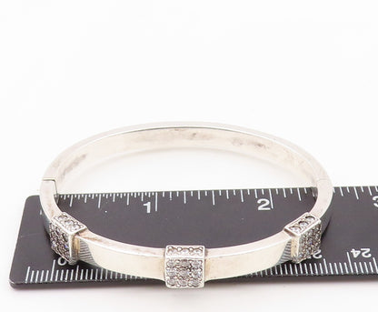 925 Sterling Silver Vintage Bracelet Hinged Bangle Topaz Square Inlay  BT10812