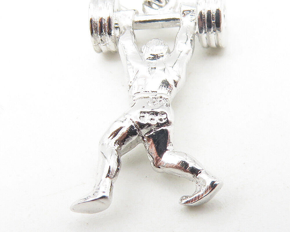 925 Sterling Silver  Vintage Petite Shiny Body Builder Motif Pendant  PT9339