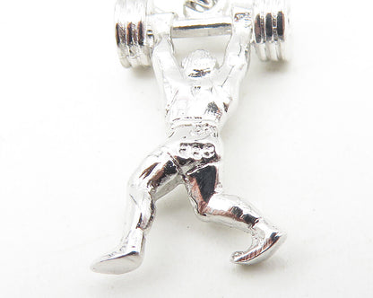 925 Sterling Silver  Vintage Petite Shiny Body Builder Motif Pendant  PT9339