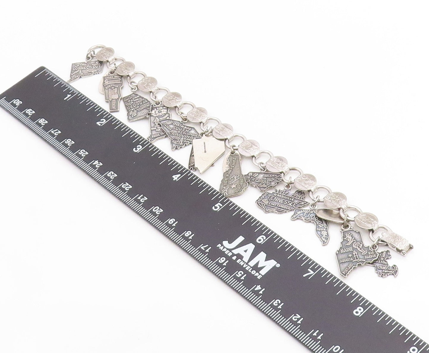 925 Sterling Silver Vintage Bracelet SARAH COVENTRY US State Map Charms  BT12048
