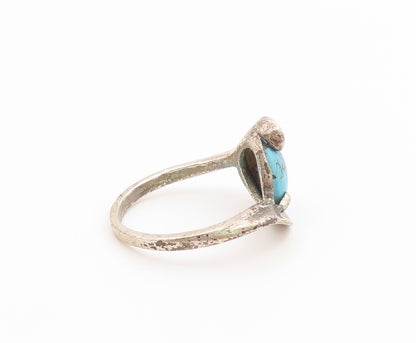 925 Sterling Silver Vintage Ring Classic Cabochon Turquoise Band  Sz 6  RG36914