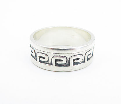 MEXICO 925 Silver  Vintage Shiny Greek Key Pattern Band Ring Sz 7  RG6787