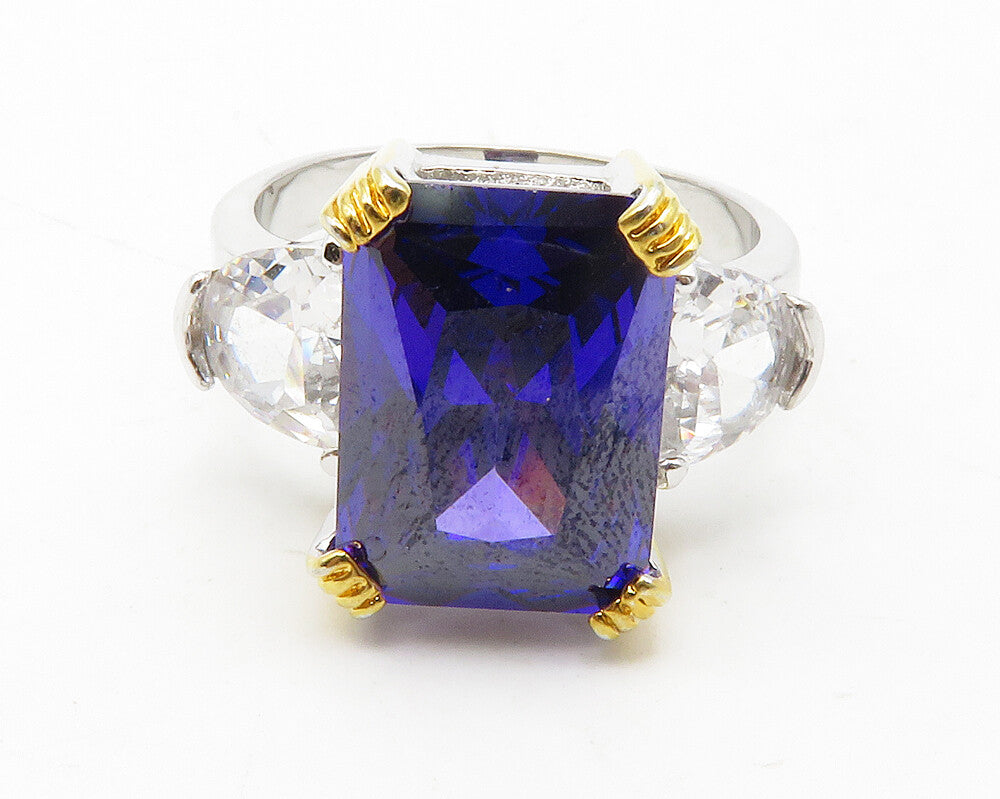 925 Sterling Silver  Amethyst & Cubic Zirconia Cocktail Ring Sz 9  RG13775
