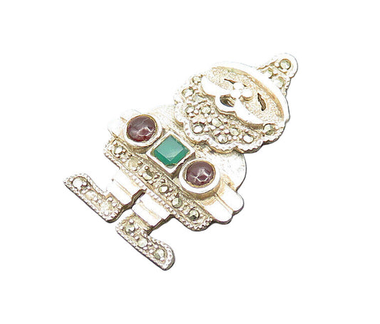 925 Silver  Vintage Carnelian Garnet & Marcasite Pendant (MOVES)  PT16270