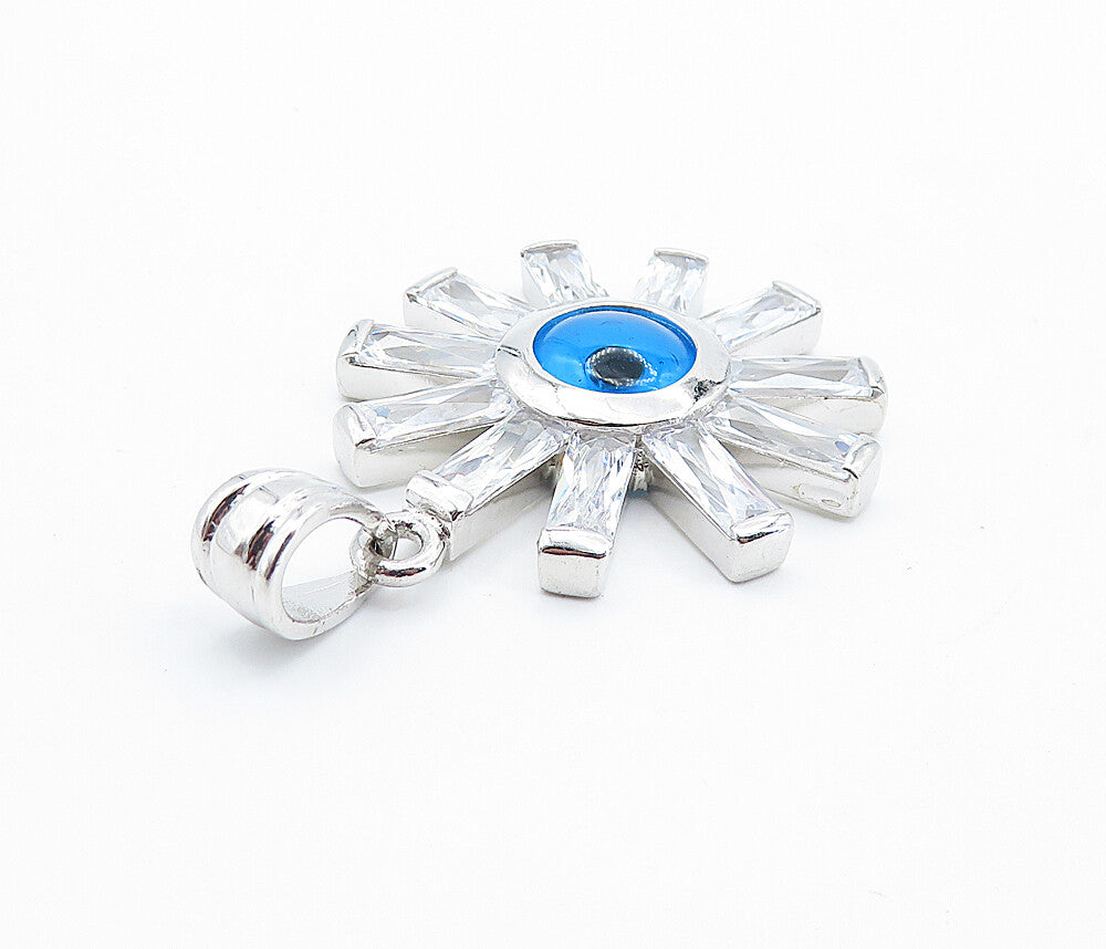 925 Sterling Silver  Sparkling Cubic Zirconia Evil Eye Drop Pendant  PT6033