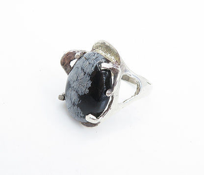 925 Sterling Silver  Vintage Modernist Obsidian Cocktail Ring Sz 6.5  RG6319