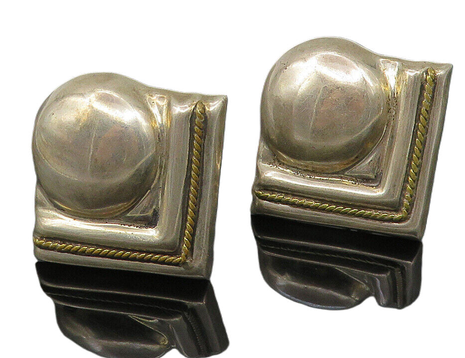 MEXICO 925 Silver  Vintage Two Tone Rope Twist Non Pierce Earrings  EG5649