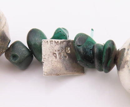 925 Sterling Silver Vintage Necklace MEXICO Beads & Malachite  NE4475