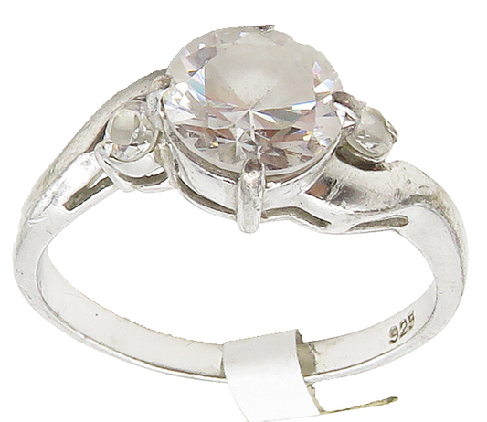 925 Sterling Silver Vintage Cubic Zirconia Smooth Band Ring Sz 9 RG16051