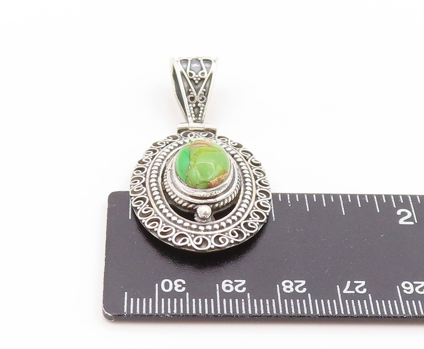 925 Sterling Silver Vintage Pendant Cabochon Turquoise Intricate Locket  PT25837