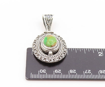 925 Sterling Silver Vintage Pendant Cabochon Turquoise Intricate Locket  PT25837