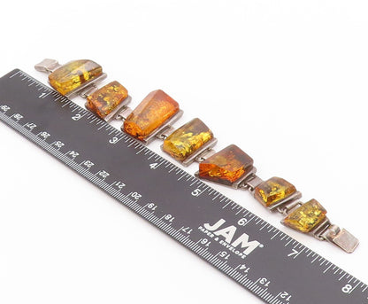 925 Sterling Silver Vintage Bracelet POLAND Designer Honey Amber Band  BT11053