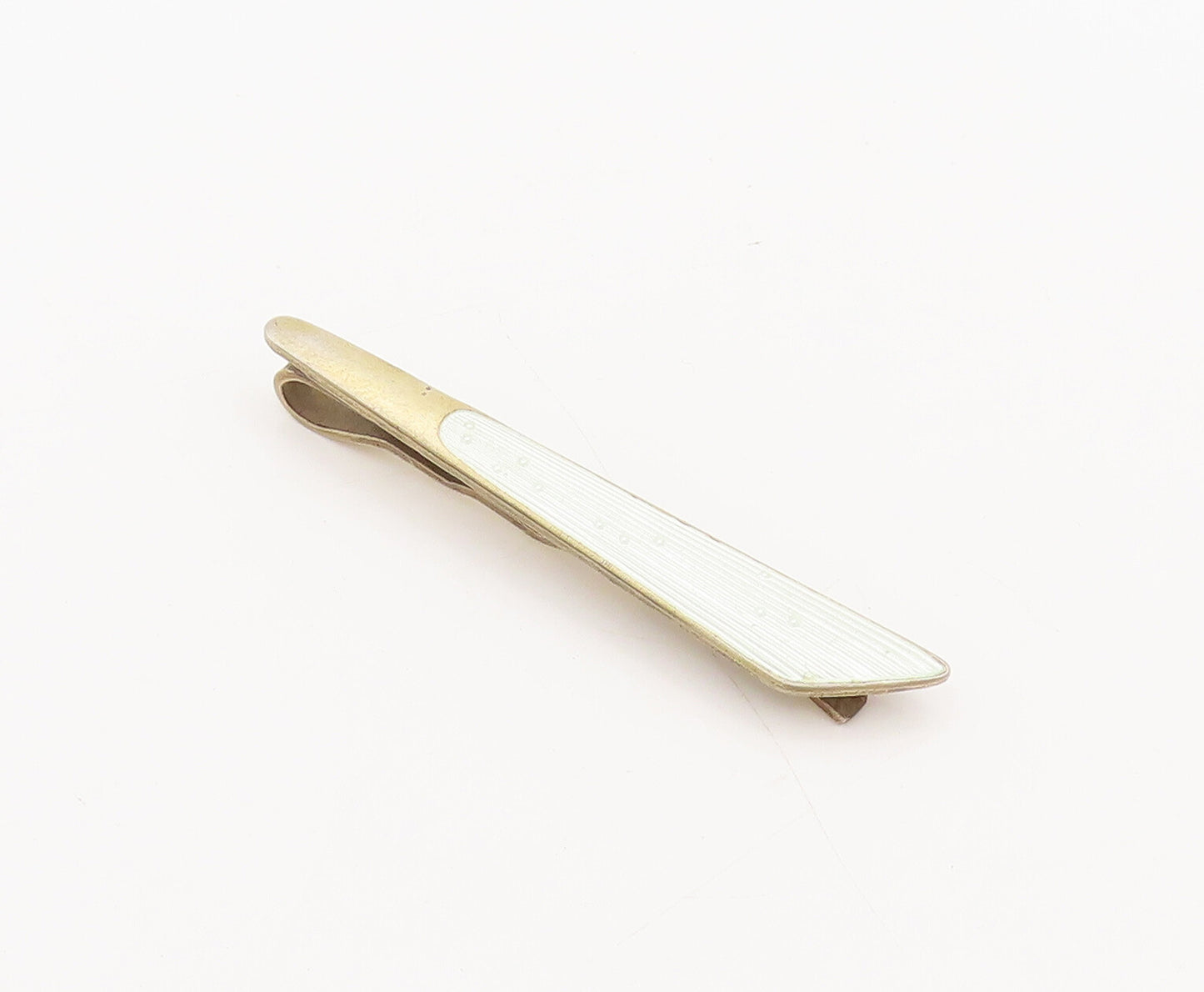 DENMARK 925 Sterling Silver  Vintage Shell Textured Enamel Tie Clip  TR3614