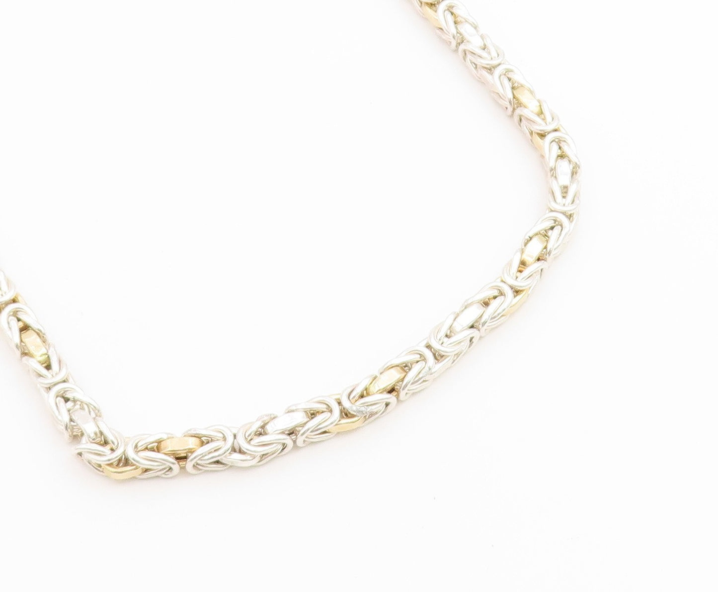 925 Sterling Silver Vintage Necklace Modernist Two Tone Byzantine Link  NE4884