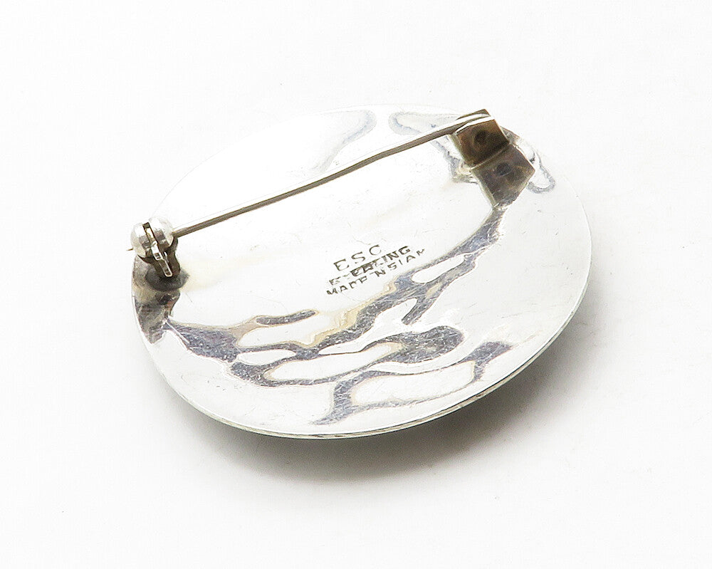 SIAM 925 Sterling Silver  Vintage Enamel Niello Dancer Oval Brooch Pin  BP5081