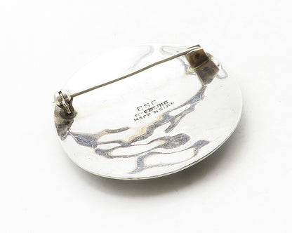 SIAM 925 Sterling Silver  Vintage Enamel Niello Dancer Oval Brooch Pin  BP5081