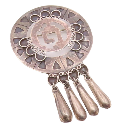 MEXICO 925 Sterling Silver  Vintage Oxidized Dangling Brooch Pin  BP3837