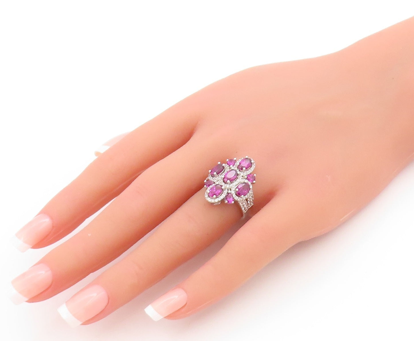 925 Sterling Silver Vintage Ring Oval Amethyst & CZ  Floral Band  Sz 6  RG33732