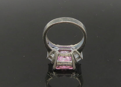 925 Sterling Silver Vintage Pink & White Cubic Zirconia Band Ring Sz 6 RG22289