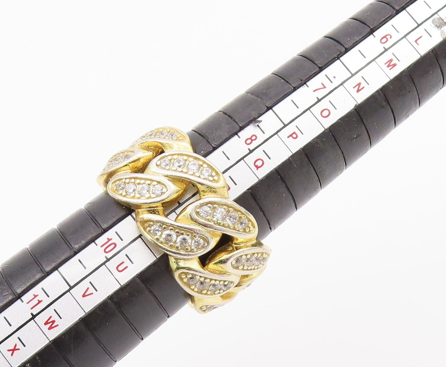 925 Sterling Silver Vintage Ring Gold Plated CZ Curb Link Cutout  Sz 9  RG33016