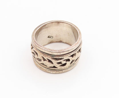 925 Sterling Silver Vintage Ring Floral Leaf Scroll Spinner Band  Sz 9  RG35899