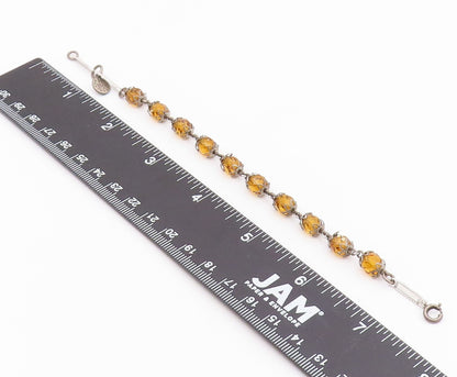 925 Sterling Silver  Vintage Faceted Citrine Beaded Chain Bracelet  BT8486