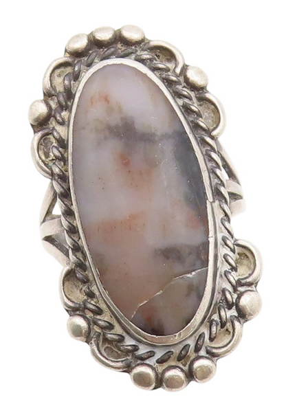 925 Sterling Silver Vintage Ring NAVAJO Oval Cabochon Agate Band Sz 6.5  RG33517